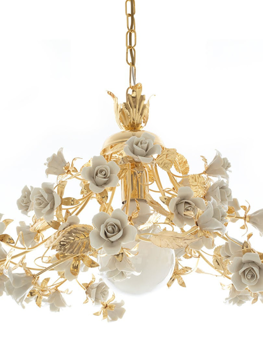 Đèn chùm hoa hồng - Shining Gold Chandelier With Princess Roses, code: 2410-1