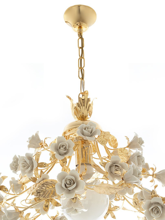 Đèn chùm hoa hồng - Shining Gold Chandelier With Princess Roses, code: 2410-1