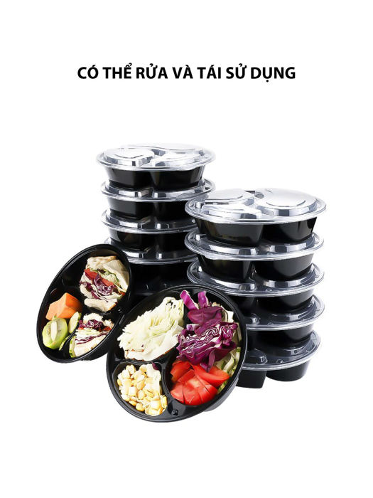 Hộp đựng thực phẩm Kokusai tròn 3 ngăn – HDK001496