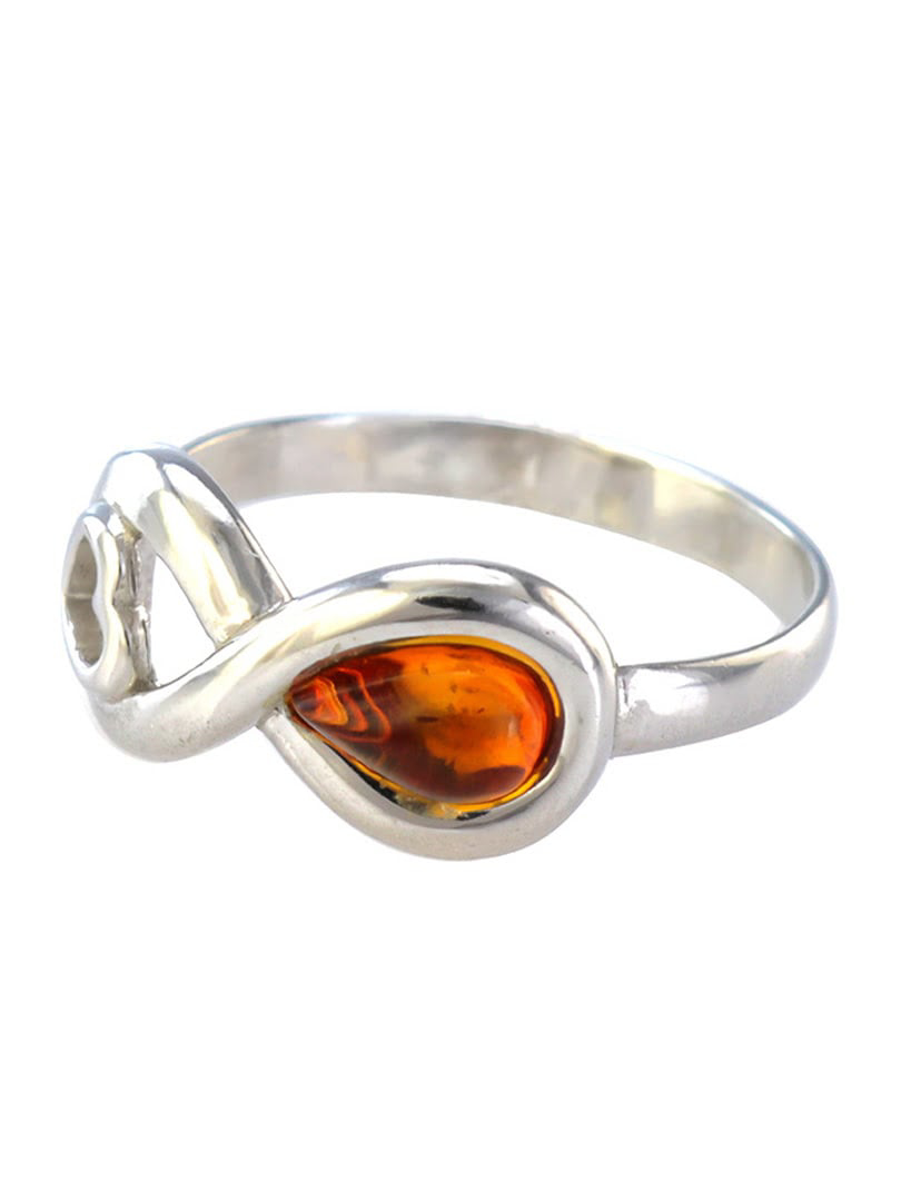 Nhẫn trang sức Amber Jewelry bạc 22K đính đá hổ phách màu cognac (Amur) phủ kim loại Rhodium - 606308133