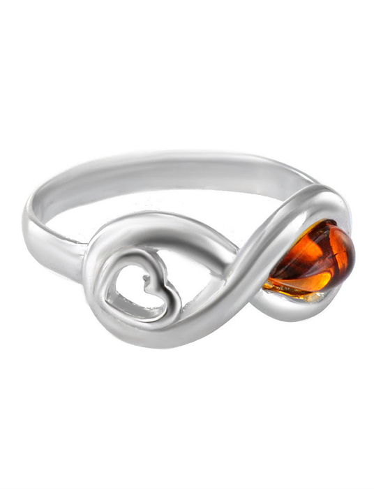 Nhẫn trang sức Amber Jewelry bạc 22K đính đá hổ phách màu cognac (Amur) phủ kim loại Rhodium - 606308133