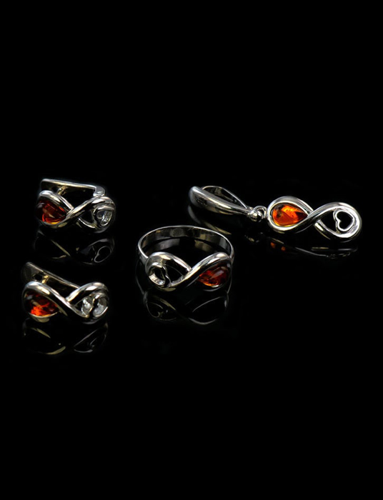 Nhẫn trang sức Amber Jewelry bạc 22K đính đá hổ phách màu cognac (Amur) phủ kim loại Rhodium - 606308133