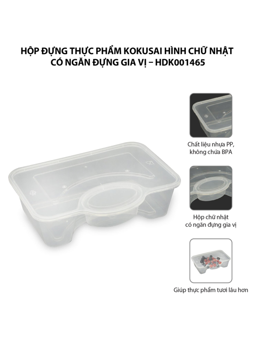 Hộp đựng thực phẩm Kokusai hình chữ nhật có ngăn đựng gia vị – HDK001465