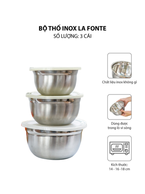 Bộ thố inox 03 cái LA FONTE JAG-750