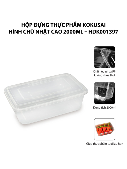 Hộp đựng thực phẩm Kokusai Hình chữ nhật cao 2000ml – HDK001397