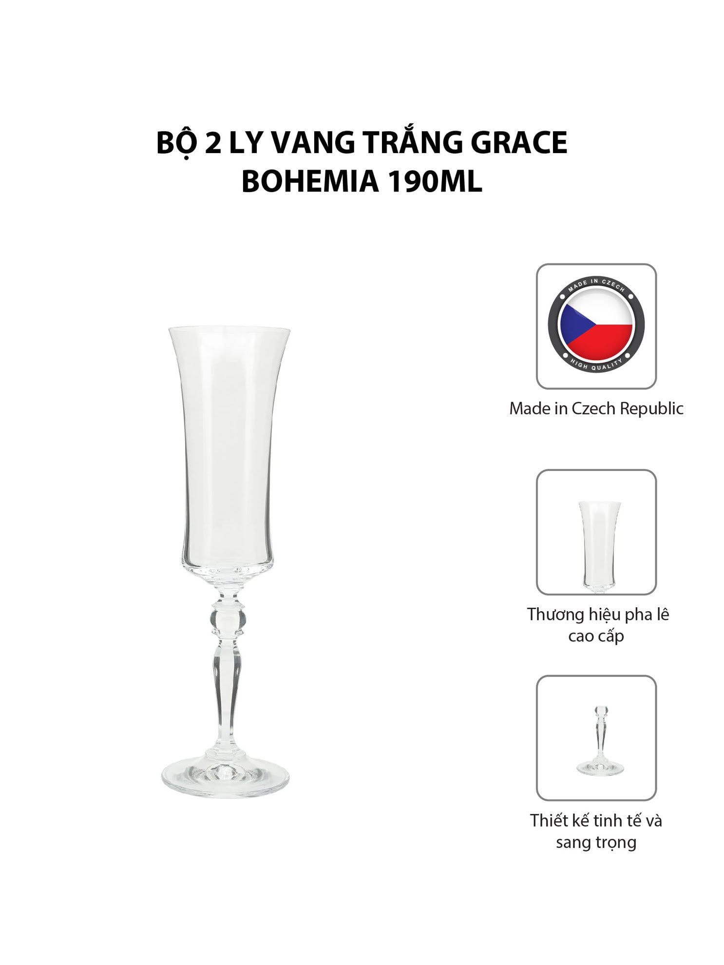 Bộ 2 ly vang trắng Grace Bohemia 190ml