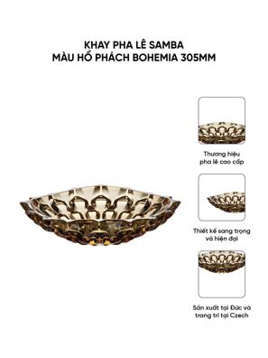 Khay pha lê Samba màu hổ phách Bohemia 350mm