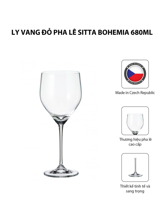 Bộ 6 ly vang đỏ pha lê Sitta Bohemia 680ml