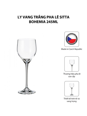 Bộ 6 ly vang trắng pha lê Sitta Bohemia 245ml