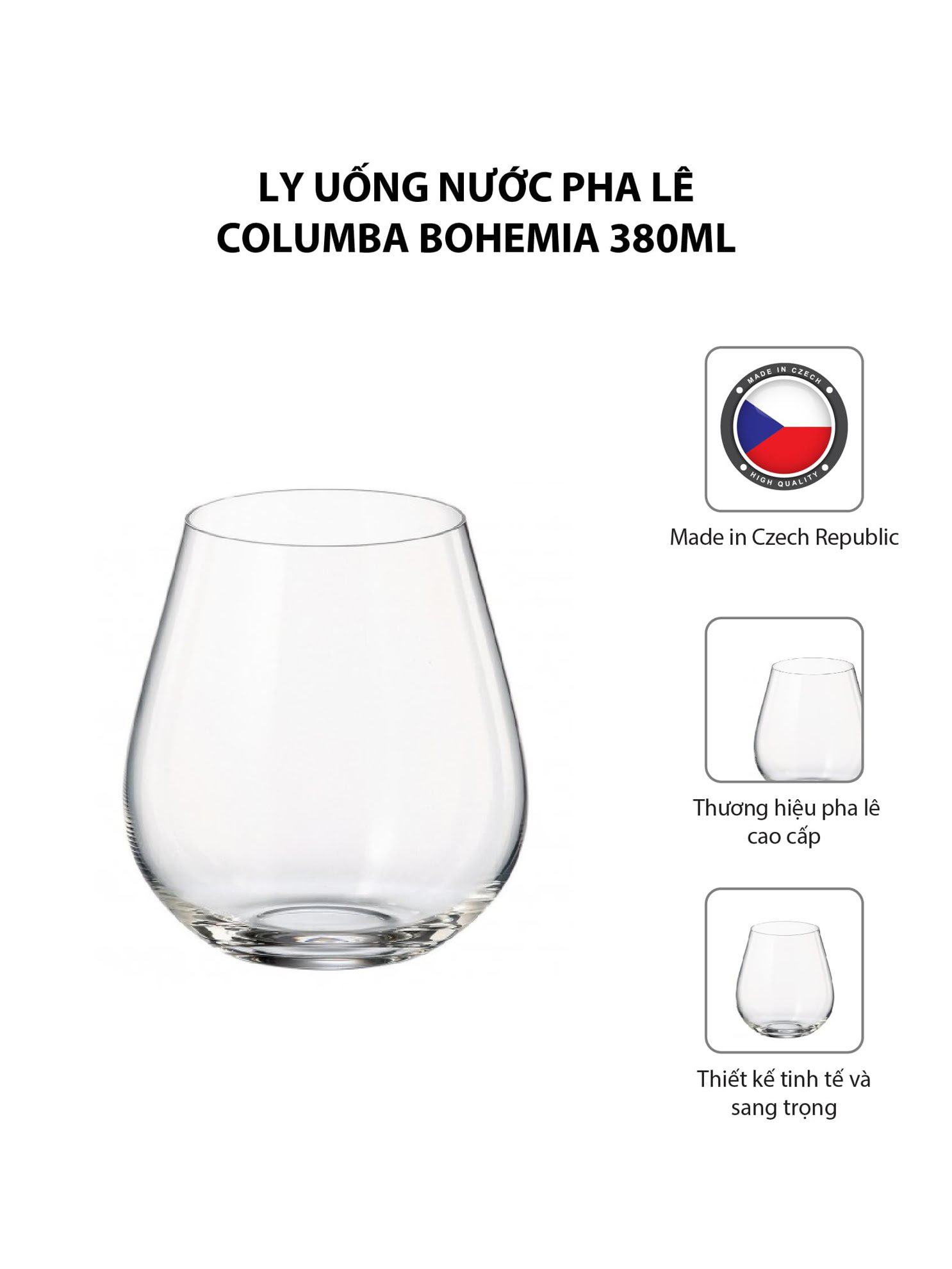 Bộ 6 ly uống nước pha lê Columba Bohemia 380ml