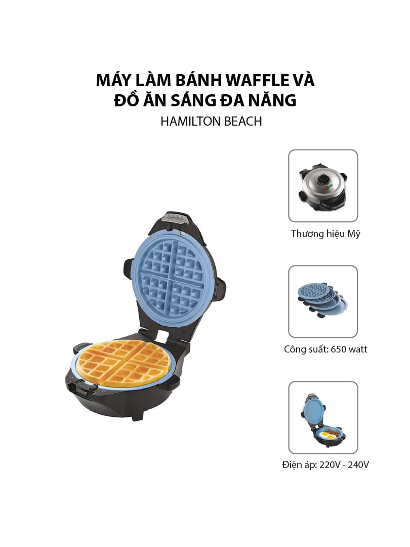 Máy làm bánh Waffle và đồ ăn sáng đa năng Hamilton Beach 26049-IN