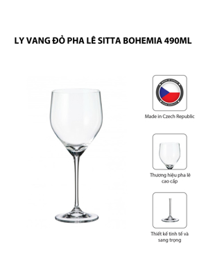 Bộ 6 ly vang đỏ pha lê Sitta Bohemia 490ml