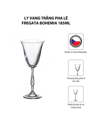 Bộ 6 ly vang trắng pha lê Fregata Bohemia 185ml