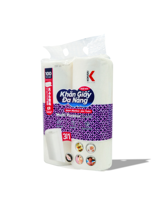 Khăn giấy đa năng Nhật Bản Kokusai 3 trong 1 (23.3cmx25cm, 100 tờ/2 cuộn) - GTDD00003483