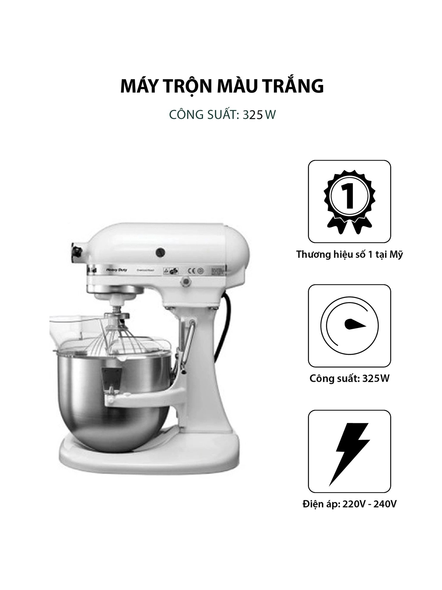 Máy trộn KitchenAid pro 220V-Màu trắng - 5KPM5EWH