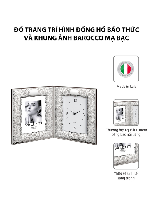 Đồ trang trí hình đồng hồ báo thức và khung ảnh Barocco mạ bạc hiệu VALENTI  - 6633ORL