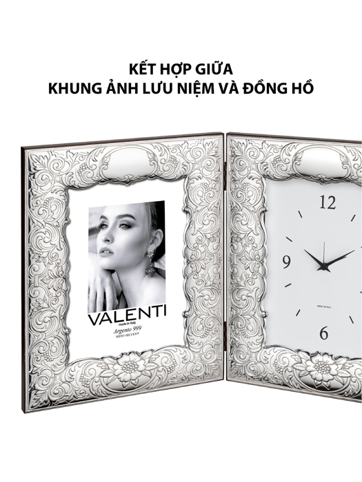 Đồ trang trí hình đồng hồ báo thức và khung ảnh Barocco mạ bạc hiệu VALENTI  - 6633ORL