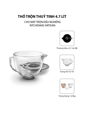 Thố trộn thuỷ tinh 4.7l có đo và nắp KitchenAid  K5GB