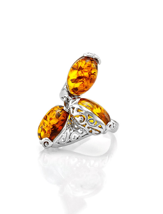 Nhẫn trang sức Amber Jewelry bạc 22K đính đá hổ phách màu cognac (Casablanca 15.5) phủ kim loại Rhodium - 606308098