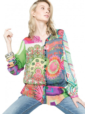 Áo sơ mi nữ dài tay  size M, mã hàng 61C22H14044M,  polyester, DESIGUAL- SS16/1