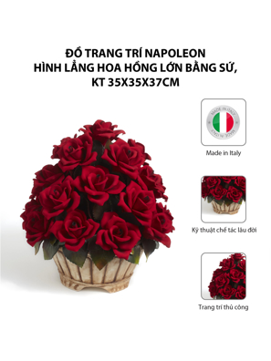 Đồ trang trí Napoleon hình lẳng hoa hồng lớn bằng sứ,kt 35x35x37cm,code 1605/17