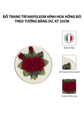 Đồ trang trí Napoleon hình hoa hồng đỏ treo tường bằng sứ,kt 25cm,code 1065/09