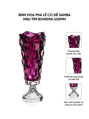 Bình hoa pha lê có đế Samba màu tím Bohemia 405mm