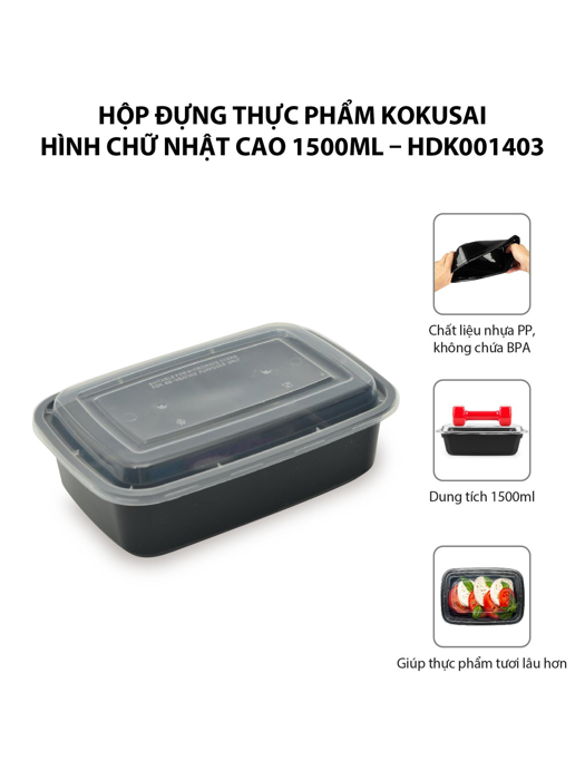 Hộp đựng thực phẩm Kokusai Hình chữ nhật cao 1500ml – HDK001403