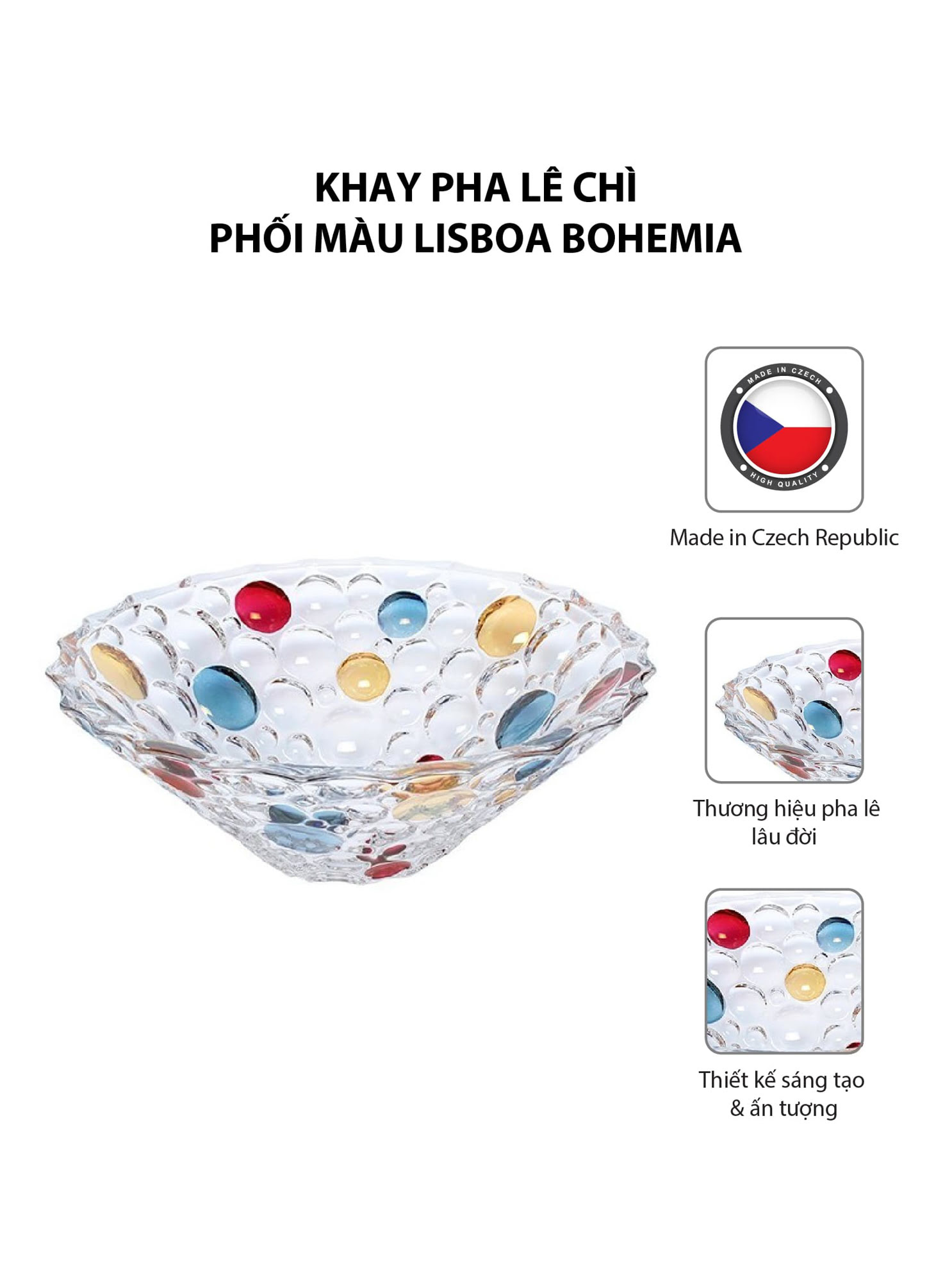 Khay pha lê chì phối màu Lisboa Bohemia