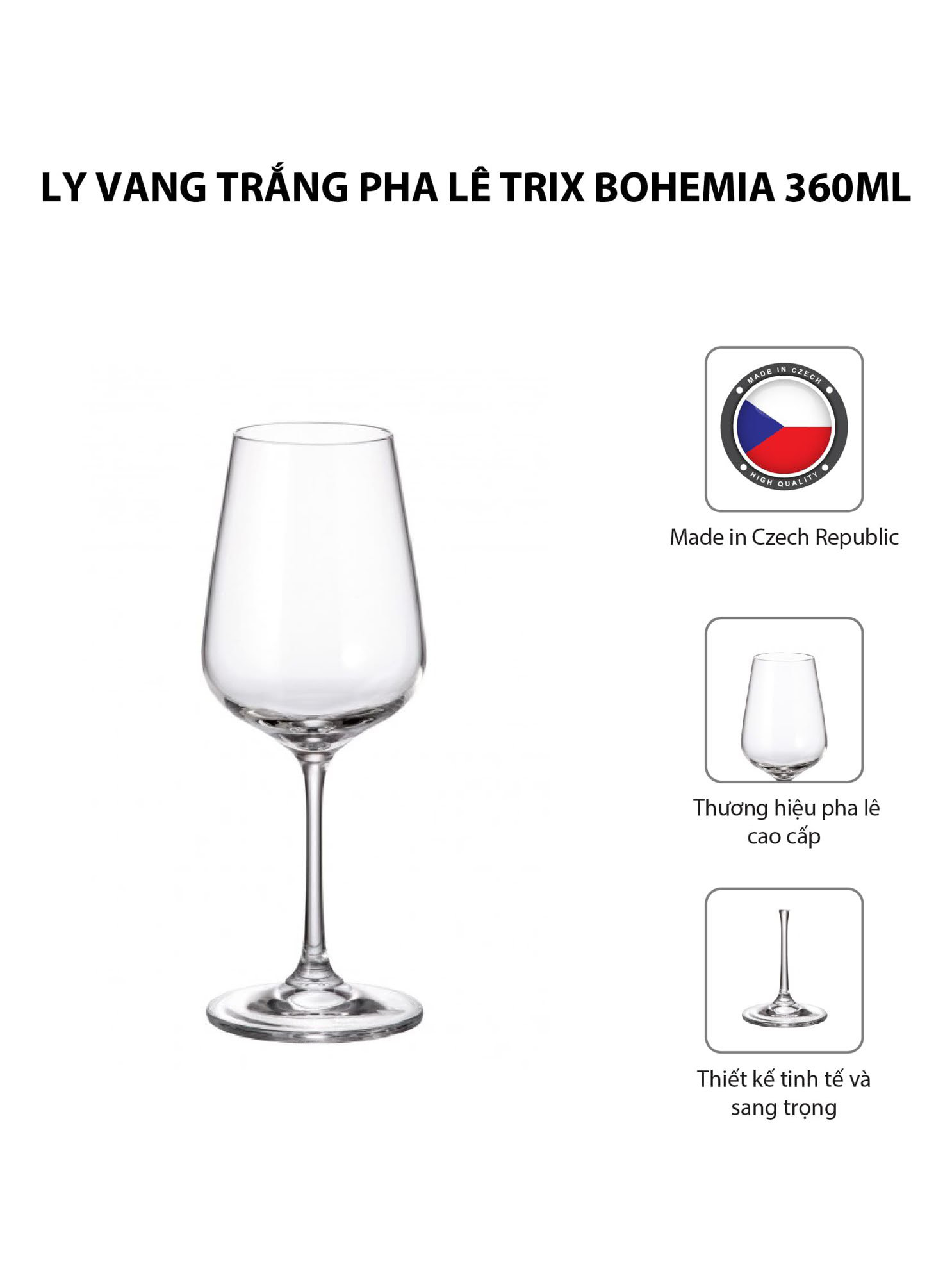 Bộ 6 ly vang trắng pha lê Strix Bohemia 360ml