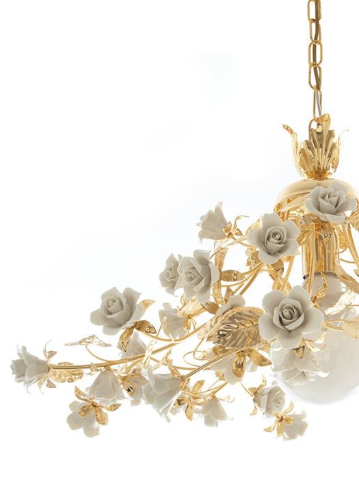 Đèn chùm hoa hồng - Shining Gold Chandelier With Princess Roses, code: 2410-1