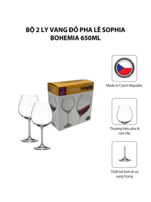 Bộ 2 ly vang đỏ pha lê Sophia Bohemia 650ml