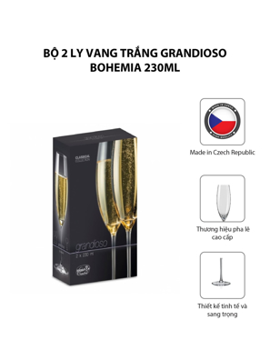 Bộ 2 ly vang trắng Grandioso Bohemia 230ml