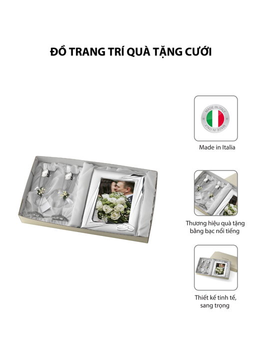 Đồ trang trí quà tặng cưới (2 ly thủy tinh + khung ảnh 13x18) mạ bạc hiệu VALENTI  - 16503