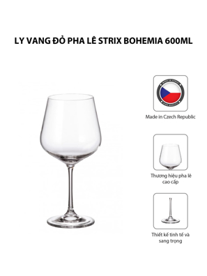 Bộ 6 ly vang đỏ pha lê Strix Bohemia 600ml