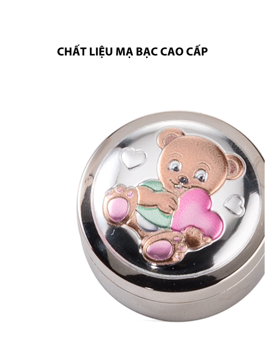 Hộp đựng răng sữa em bé gấu Teddy,kích thước 4 mm,màu xanh mạ bạc hiệu VALENTI  - 21156C