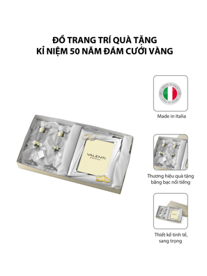 Đồ trang trí quà tặng kỉ niệm 50 năm đám cưới vàng (2 ly thủy tinh + khung ảnh 13x18) mạ bạc hiệu VALENTI  - 16505