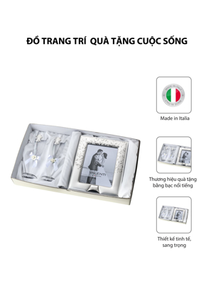 Đồ trang trí  quà tặng cuộc sống (2 ly thủy tinh + khung ảnh 13x18) mạ bạc hiệu VALENTI  - 16523