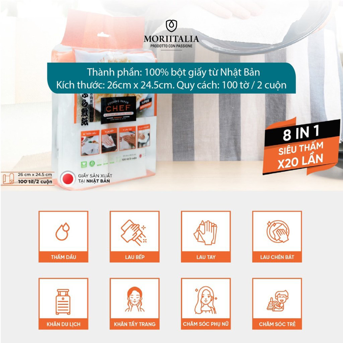 Giấy nhà bếp chuyên nghiệp Kokusai 26x24.5cm (100 tờ/2 cuộn) Moriitalia GTDD00002301