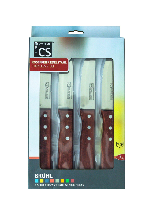 Bộ dao bít tết 4 cái kích thước 25cm, tay cầm bằng gỗ - 070182