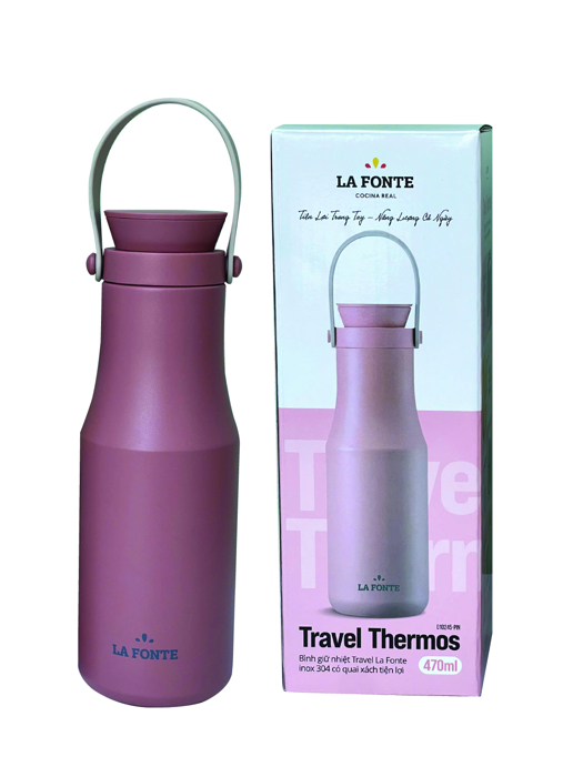 Bình giữ nhiệt Travel La Fonte inox 304 có quai xách tiện lợi 470ml-010245-PIN