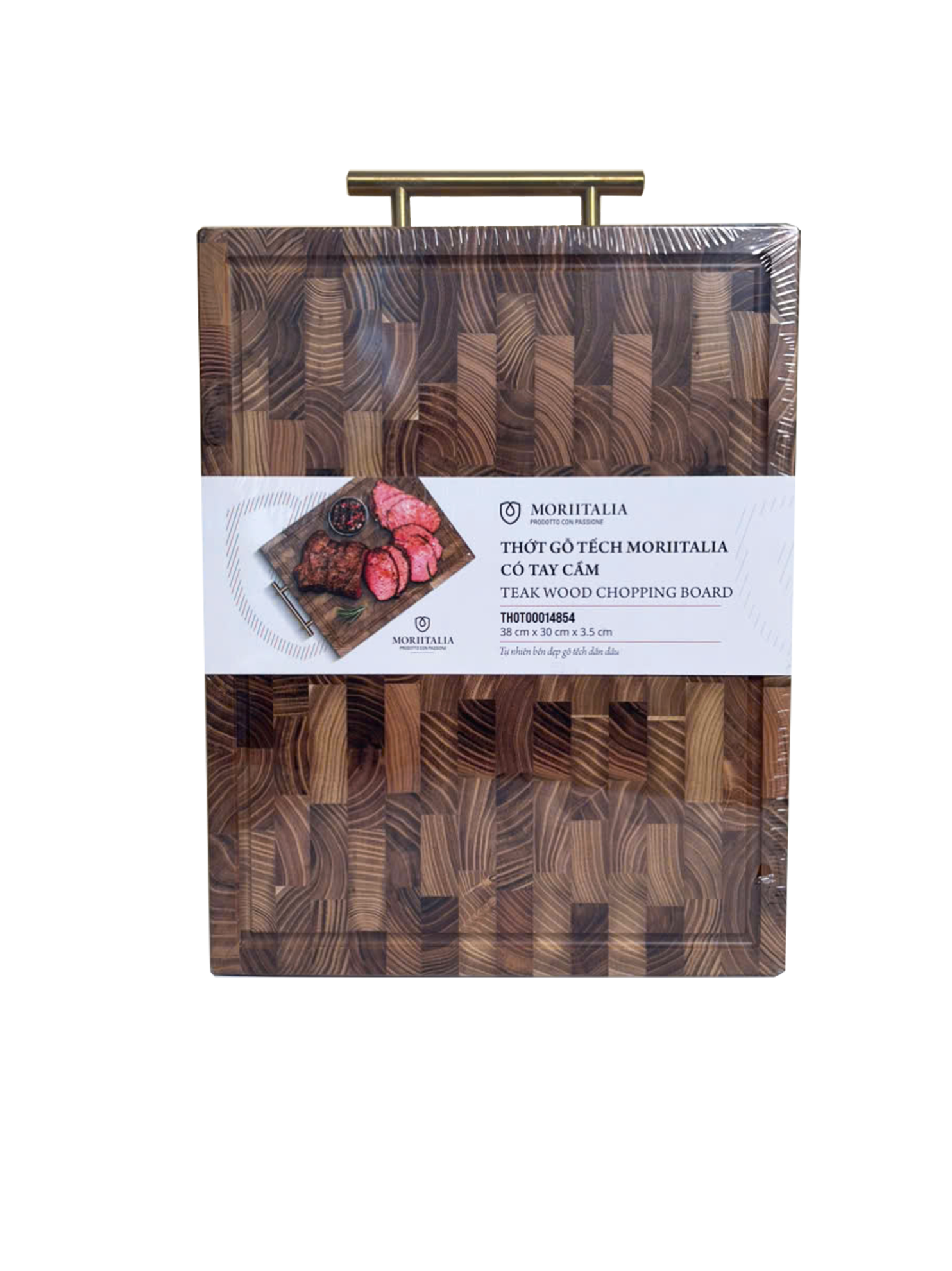Thớt Gỗ Tếch Moriitalia có tay cầm (38 cm x 30 cm x 3.5 cm) - THOT00014854