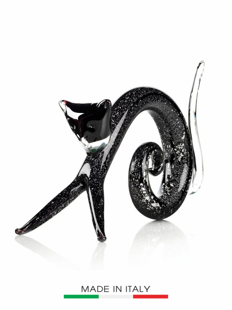 con mèo đen bằng thủy tinh , kích thước 28cm,  Code:800086-nhãn hiệu : OTTAVIAN,