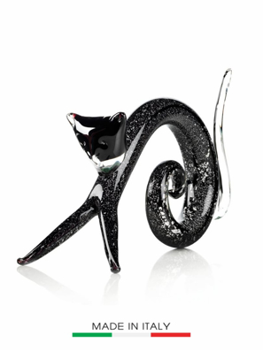 con mèo đen bằng thủy tinh , kích thước 28cm,  Code:800086-nhãn hiệu : OTTAVIAN,