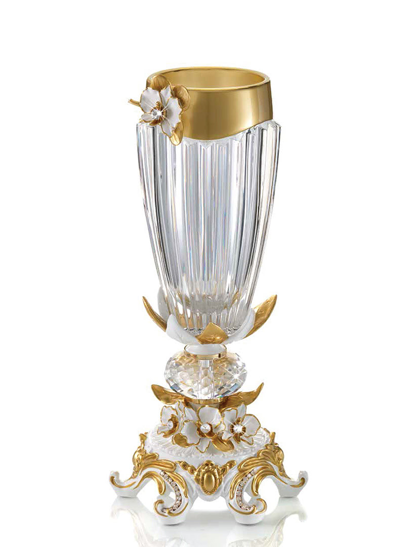 Bình hoa Cevik gắn hoa phong lan phủ vàng 24K kim cương Swarovski