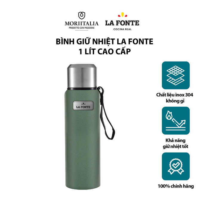Bình giữ nhiệt Vintage LA FONTE 1500ml, Thép không gỉ SUS304, nắp làm cốc uống nước - Chính hãng MORIITALIA 007412