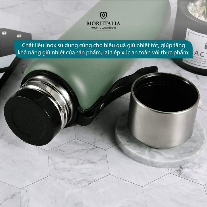Bình giữ nhiệt Vintage LA FONTE 1500ml, Thép không gỉ SUS304, nắp làm cốc uống nước - Chính hãng MORIITALIA 007412