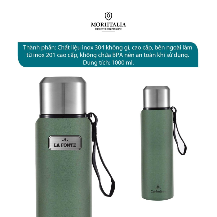Bình giữ nhiệt Vintage LA FONTE 1500ml, Thép không gỉ SUS304, nắp làm cốc uống nước - Chính hãng MORIITALIA 007412