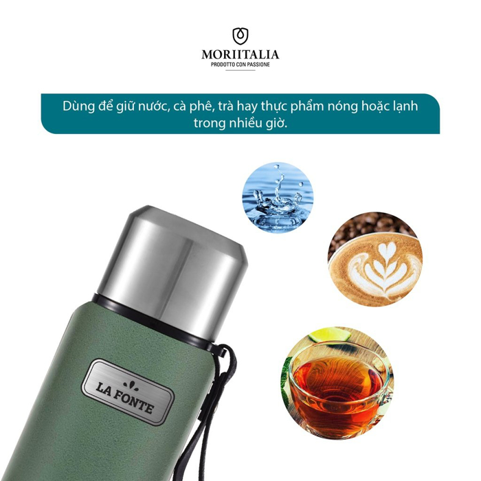 Bình giữ nhiệt Vintage LA FONTE 1500ml, Thép không gỉ SUS304, nắp làm cốc uống nước - Chính hãng MORIITALIA 007412
