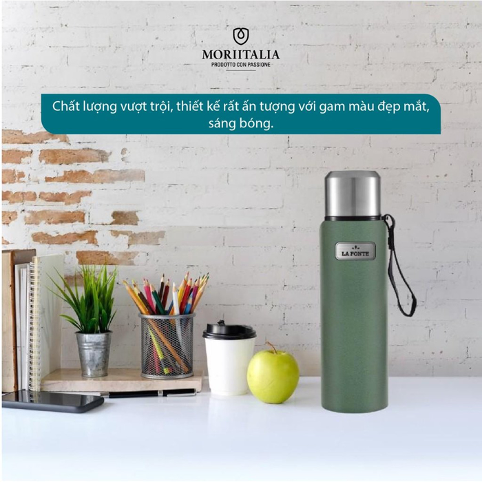 Bình giữ nhiệt Vintage LA FONTE 1500ml, Thép không gỉ SUS304, nắp làm cốc uống nước - Chính hãng MORIITALIA 007412